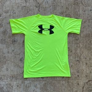 Neon Yellow Green Under Armor Shirt, Youth Large